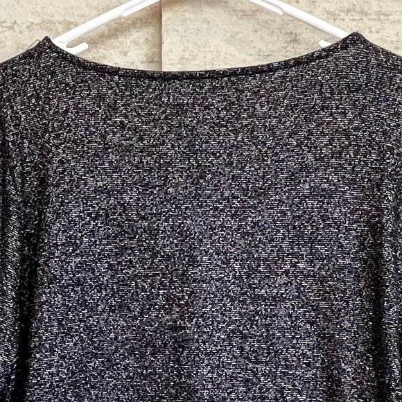 Talbots Black Silver Shiny Sparkly Long Sleeve Top Sz L Stretchy Comfortable - Picture 11 of 14